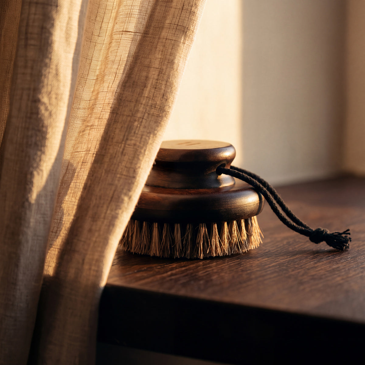 Rento Wooden Body Brush Dark Bamboo & Natural Hair - lifestyle by linen curtain