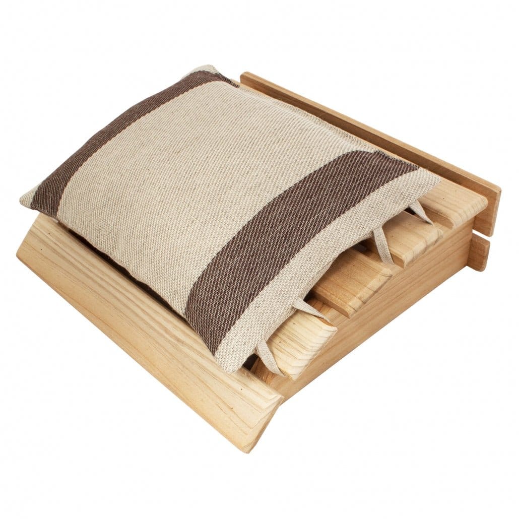 Emendo Wooden Sauna Headrest and Linen Pillow - Brown