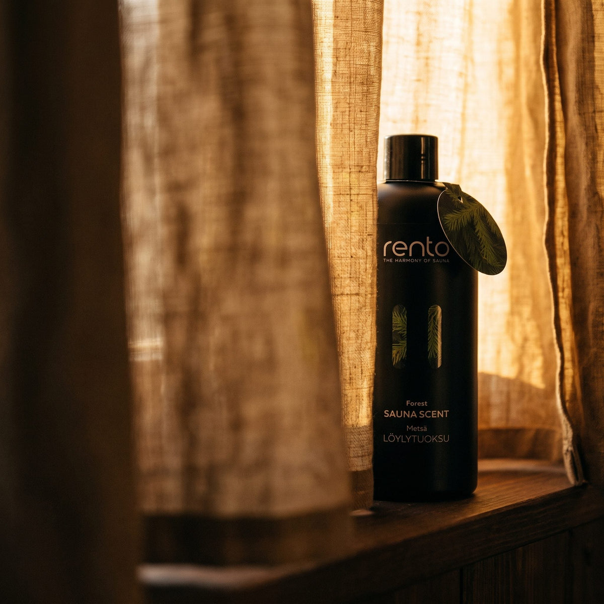 Rento Forest Sauna Scent 400ml - lifestyle behind linen curtain