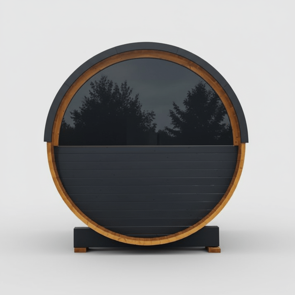 Thermo Wood Barrel Sauna - Regular Black (4 - 6 Person) Barrel Sauna | Finnmark Sauna