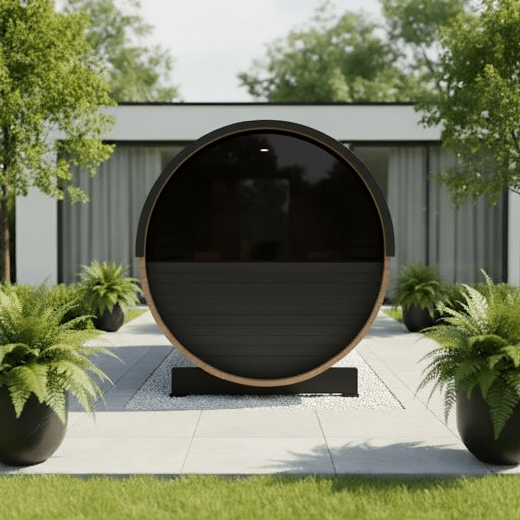 Wood Barrel Sauna (4-6 Person) in Regular Black