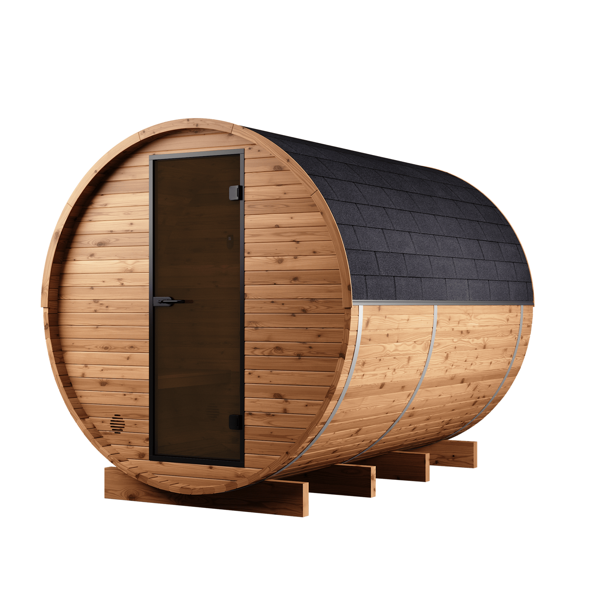 Thermo Wood Barrel Sauna - Regular with Changing Room (4 - 6 Person) Barrel Sauna | Finnmark Sauna