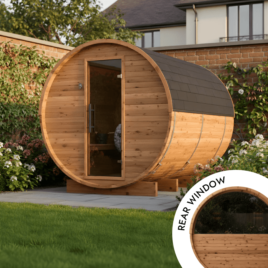 Thermo Wood Barrel Sauna with Window - Large (6 - 8 Person) Barrel Sauna | Finnmark Sauna