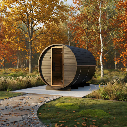 Large Wood Barrel Sauna with Window (6-8 Person) in Black