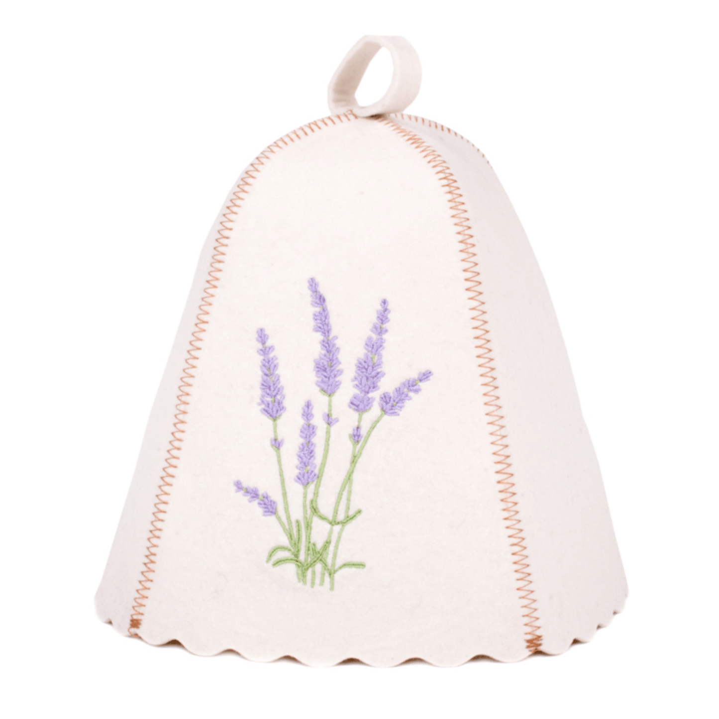 White Felt Sauna Hat with Lavender Embroidery
