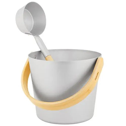 Natural Anodised Aluminium Sauna Set - Sauna Ladle, Bucket & Thermometer Sauna Accessories Set | Finnmark Sauna