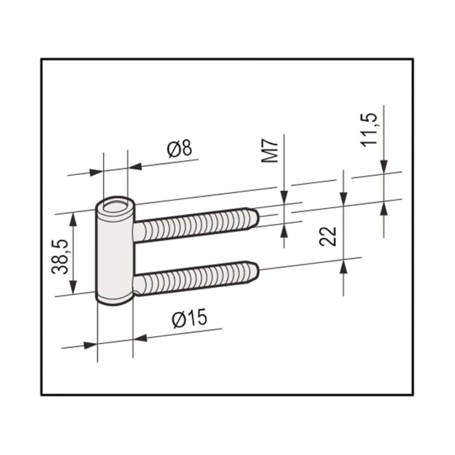 Sauna Frame Pivot for 3-part Hinges and Wooden Frames