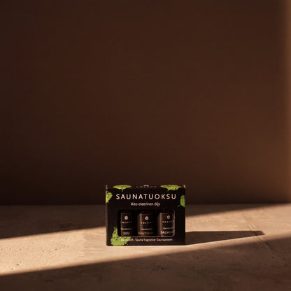 Emendo Black Sauna Scent Set (3 x 10ml) - lifestyle in sunlight