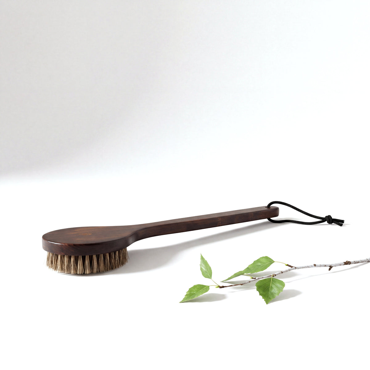 Rento Exfoliating Sauna Bath Brush Dark Bamboo & Natural Hair with birch twig