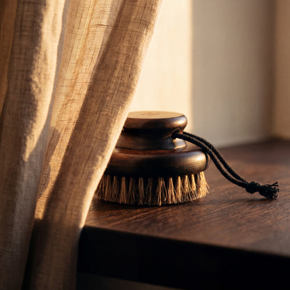 Rento Wooden Body Brush Dark Bamboo & Natural Hair - lifestyle by linen curtain