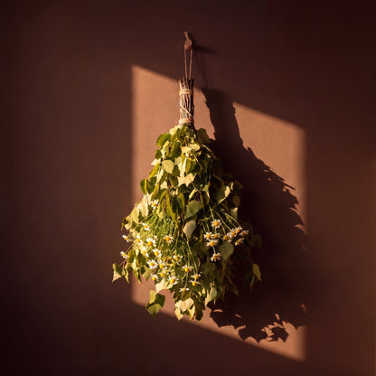 Sauna Whisk Birch & Camomile - lifestyle in sunlight
