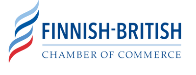 Logo of the Finnish-British Chamber of Commerce with blue, red, and white colors on a white background.
