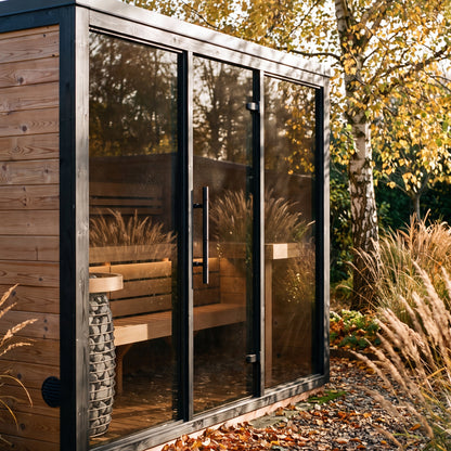 Fjelda Large outdoor sauna with thermo alder and aspen benching