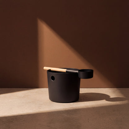KOLO Sauna Bucket and Ladle Set Black - lifestyle in sunlight