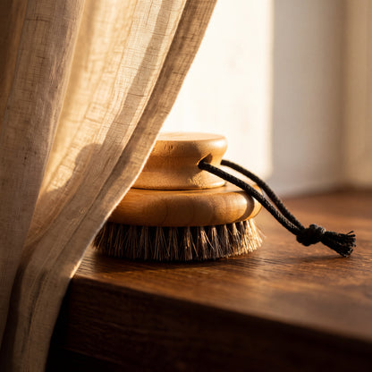 Rento Wooden Body Brush Bamboo & Natural Hair - lifestyle by linen curtain