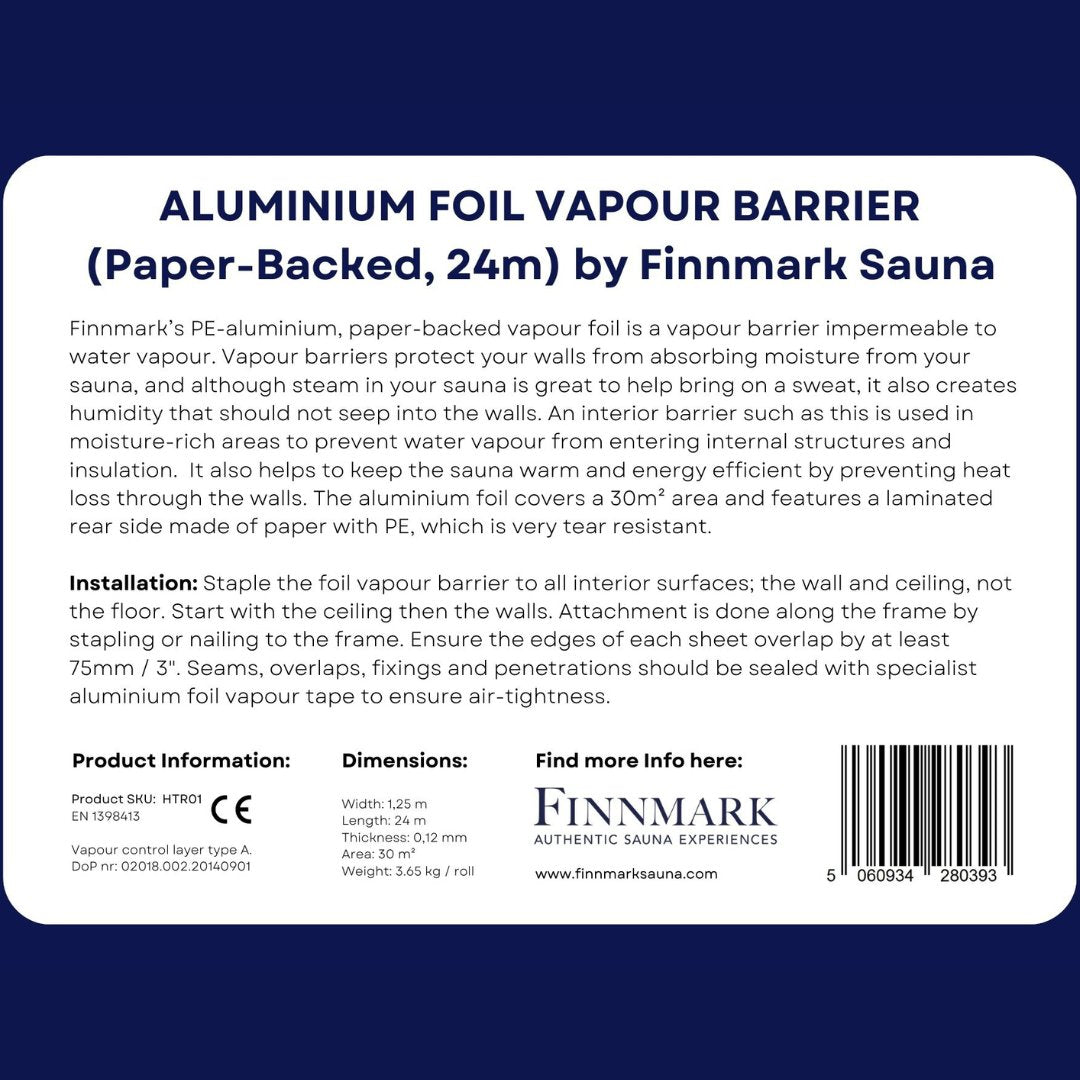 Aluminium Foil Vapour Barrier (Paper - Backed, 24m) by Finnmark Sauna Sauna Insulation | Finnmark Sauna