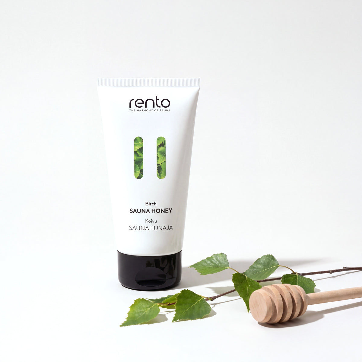 Rento Birch Scented Exfoliating Sauna Honey with birch twig and honey dipper