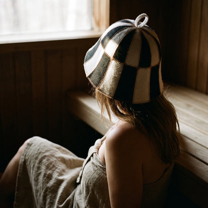 Sauna Hat Black/White (Polyester Felt) - worn