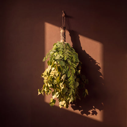 Sauna Whisk Birch & Juniper - lifestyle in sunlight