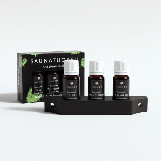 Emendo Black Sauna Scent Wall Rack Set (3 x 10ml) - hero front