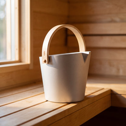 Silver Anodised Aluminium Sauna Bucket (Brilliant Range) by Helo - in the sauna