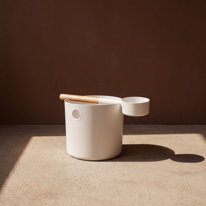 KOLO Sauna Bucket and Ladle Set White - lifestyle in sunlight