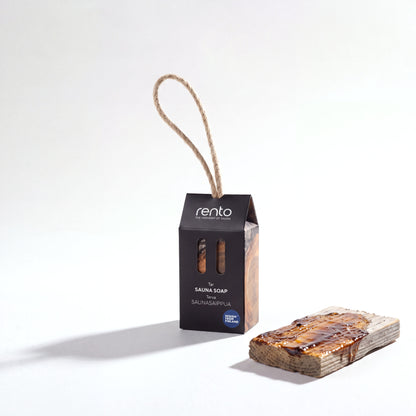 Traditional Finnish Sauna Soap Tar 150g with tarred pine offcut