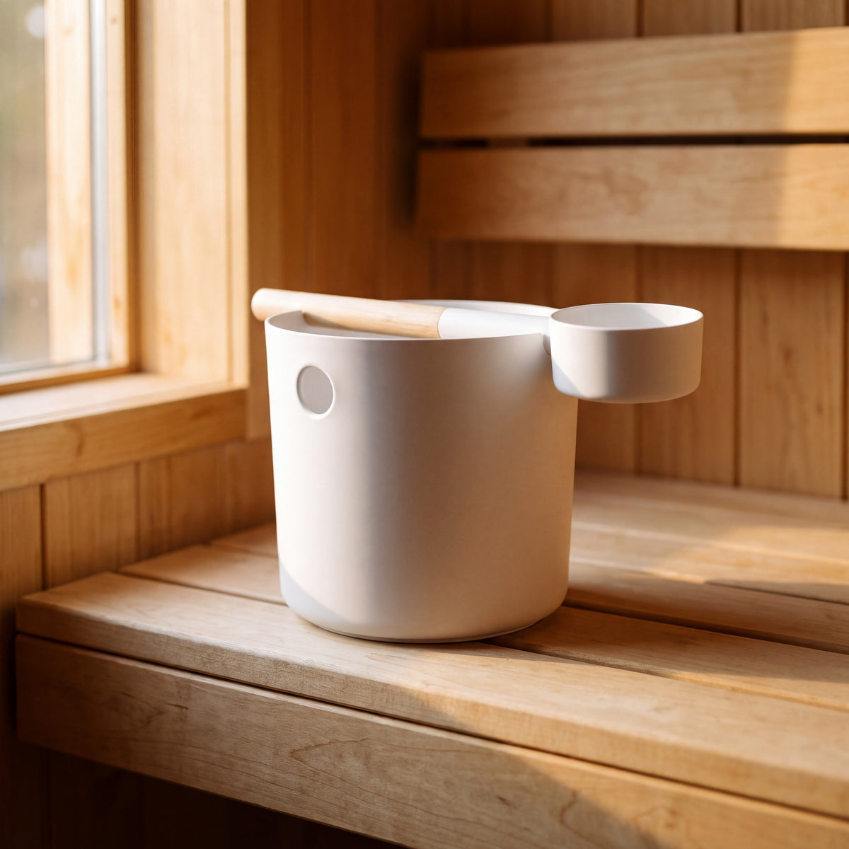 KOLO Sauna Bucket and Ladle Set White - in the sauna