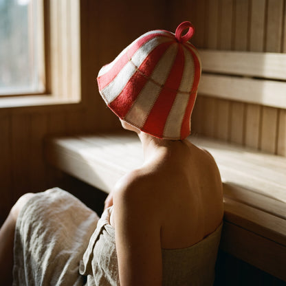 Sauna Hat Red/White (Polyester Felt) - worn