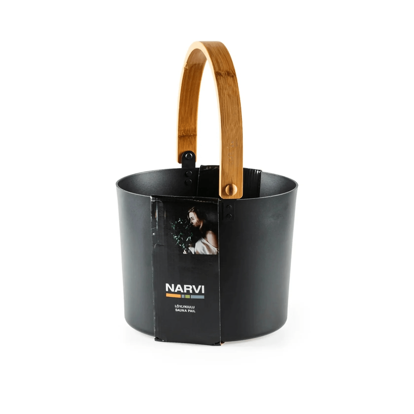 Narvi 6.5 Litre Black Aluminium Sauna Bucket with a Bamboo Handle