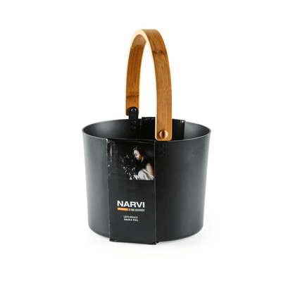Narvi 6.5 Litre Black Aluminium Sauna Bucket with a Bamboo Handle