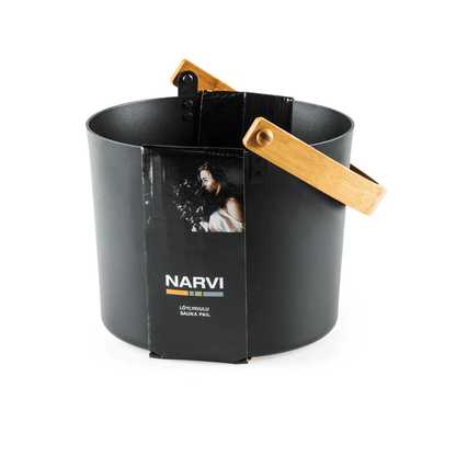 Narvi 6.5 Litre Black Aluminium Sauna Bucket with a Bamboo Handle