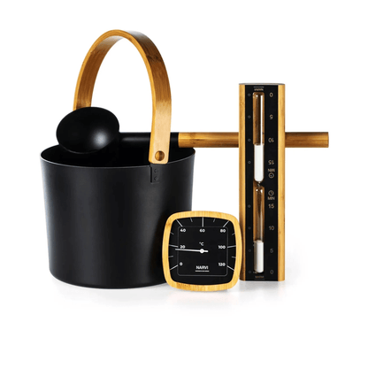 Narvi 6.5 Litre Black Aluminium Sauna Bucket with a Bamboo Handle