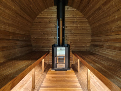 Medium Wood Barrel Sauna with Window & Relaxation Terrace (2-4 Person)