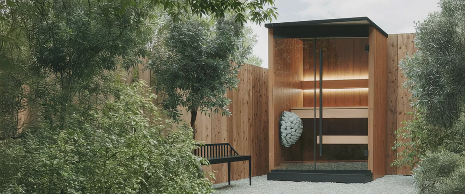 Video of outdoor sauna cabin area