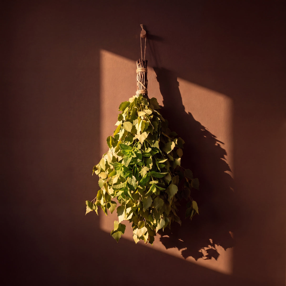Sauna Whisk Birch & Mint - lifestyle in sunlight