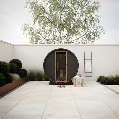 Large Wood Barrel Sauna (6-8 Person) in Black