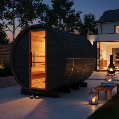 Large Wood Barrel Sauna (6-8 Person) in Black