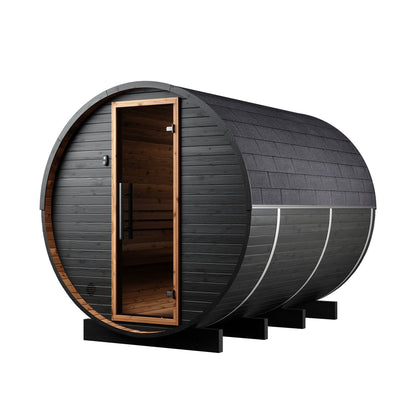 Large Wood Barrel Sauna (6-8 Person) in Black