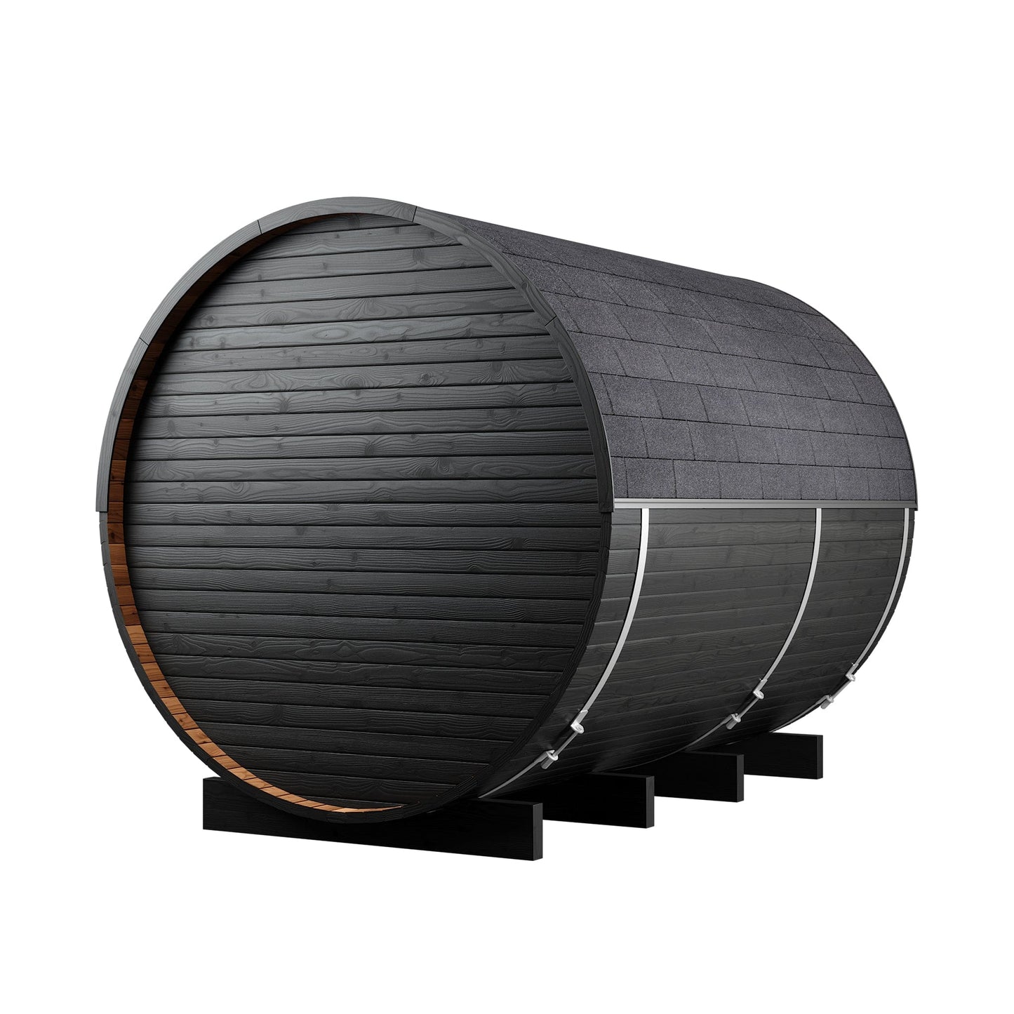 Wood Barrel Sauna with Changing Room (2-4 Person) in Black