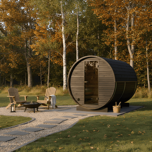 Wood Barrel Sauna with Changing Room (2-4 Person) in Black