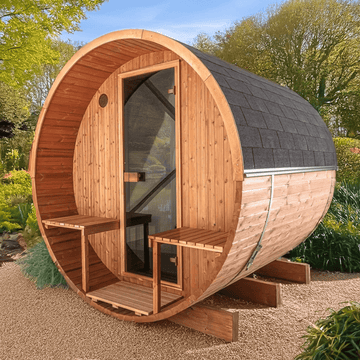 Thermo Wood Barrel Sauna - Regular with Relaxation Terrace (2-4 Person)
