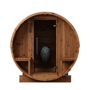 Thermo Wood Barrel Sauna - Small with Relaxation Terrace (2-4 Person)