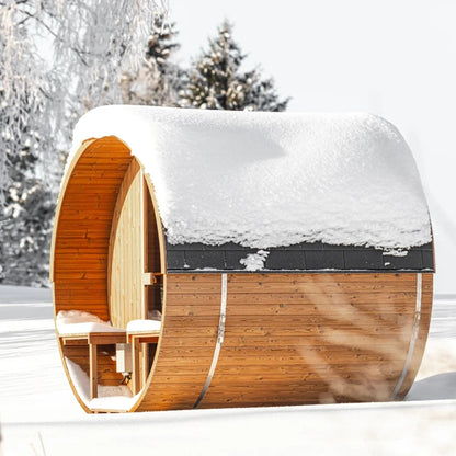 Small Wood Barrel Sauna with Relaxation Terrace (2-4 Person)
