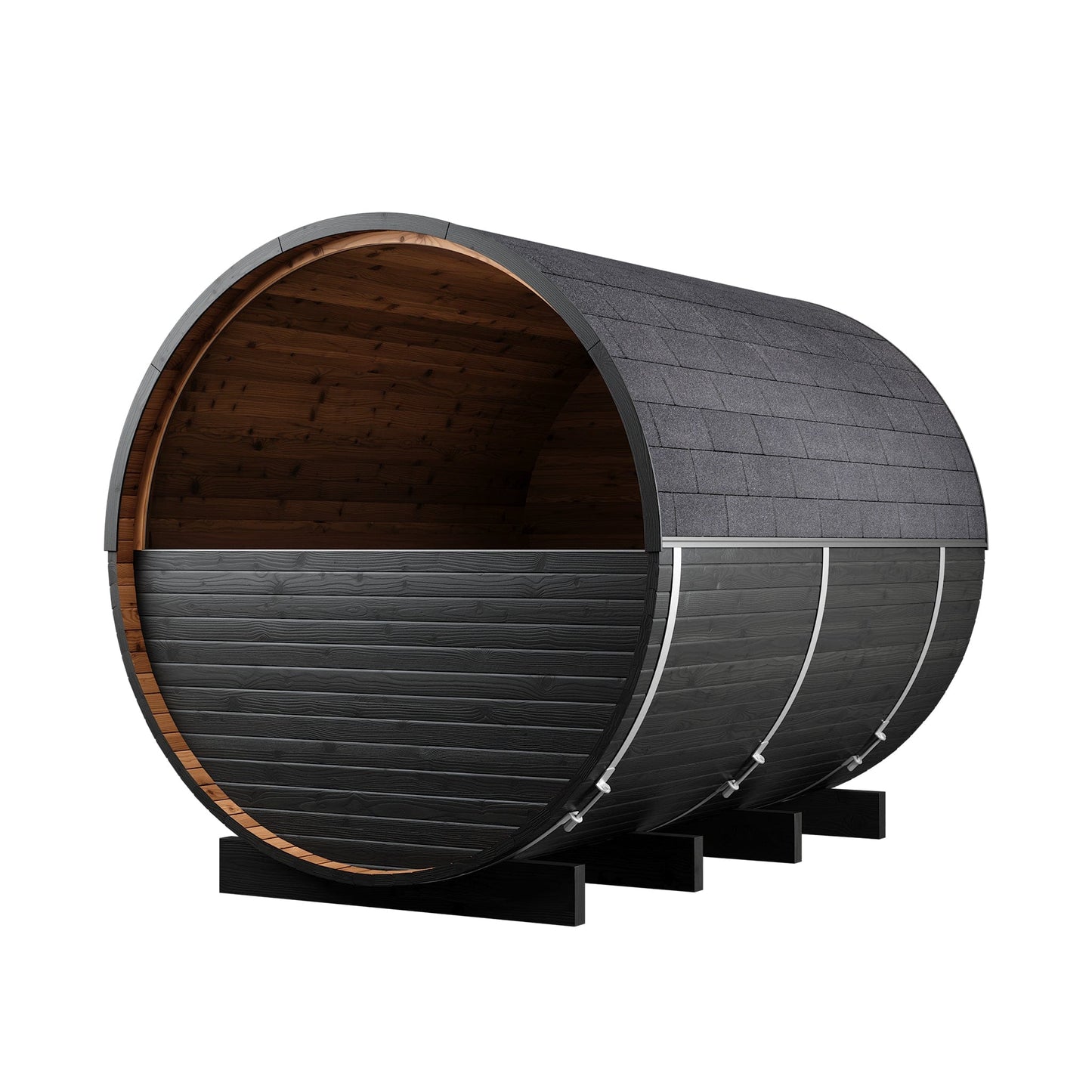 Large Wood Barrel Sauna with Window (6-8 Person) in Black
