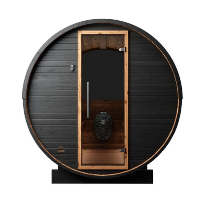 Large Wood Barrel Sauna with Window (6-8 Person) in Black