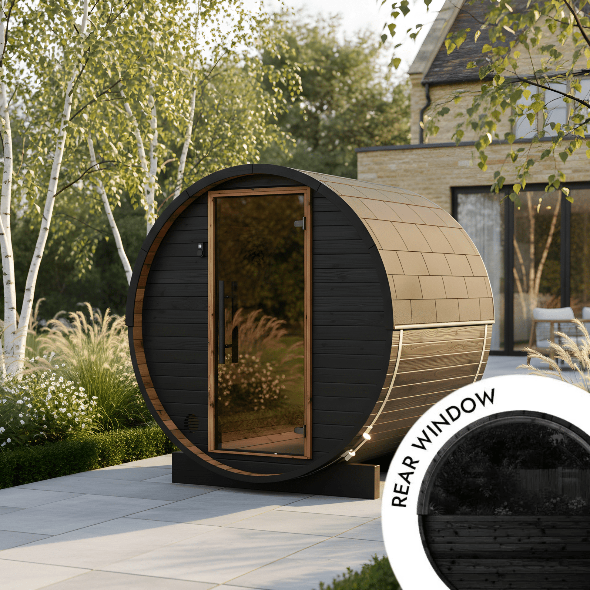 Micro Wood Barrel Sauna with Window (2 Person) in Black