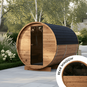 Regular Wood Barrel Sauna with Window & Changing Room (2-4 Person)