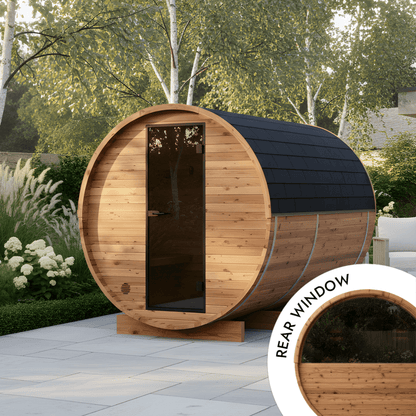 Wood Barrel Sauna with Window & Changing Room (2-4 Person)