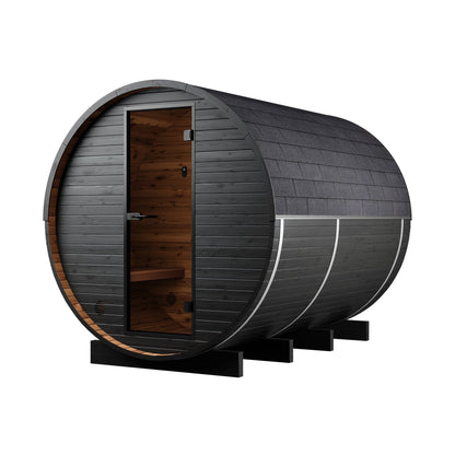 Wood Barrel Sauna with Window & Changing Room (2-4 Person) in Black